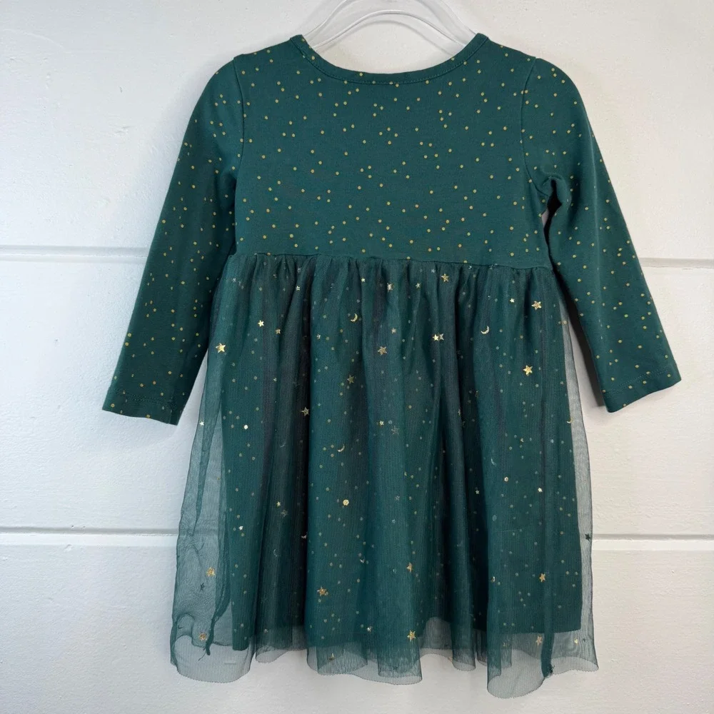Hanna Andersson Baby Tulle Dress 85‎ 2T Green Gold Whimsy